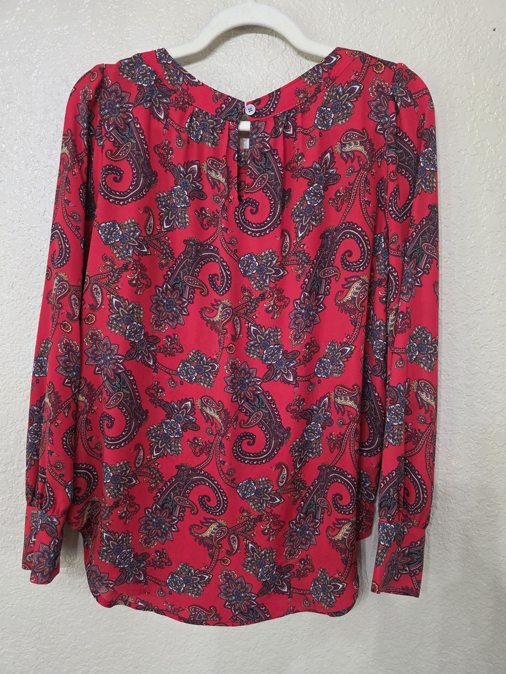LOFT Bright Red Paisley Long-Sleeve Blouse - Picture 3 of 4